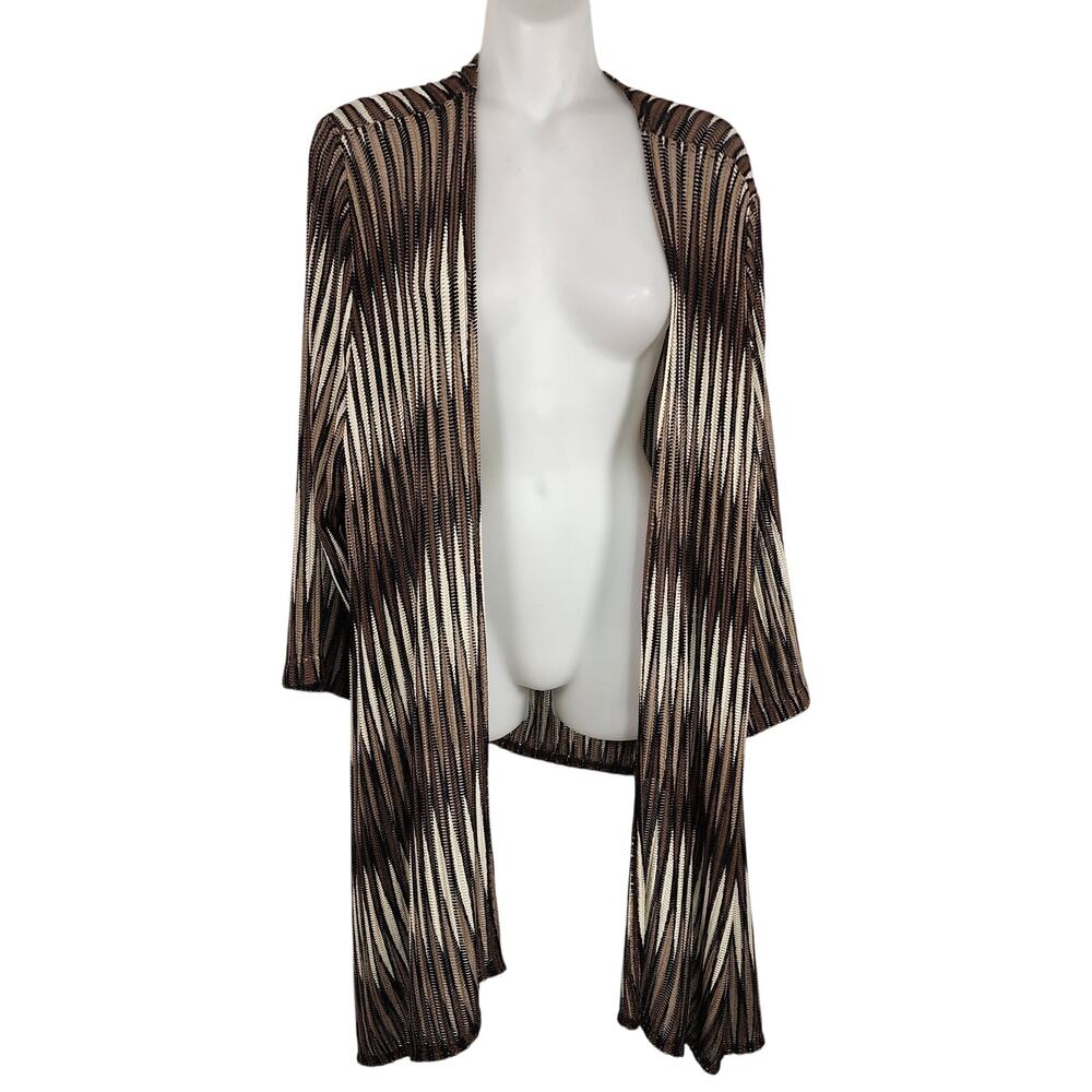 Chico's Travelers Cardigan Sz XL Brown Beige Open Front Long Duster Lightweight